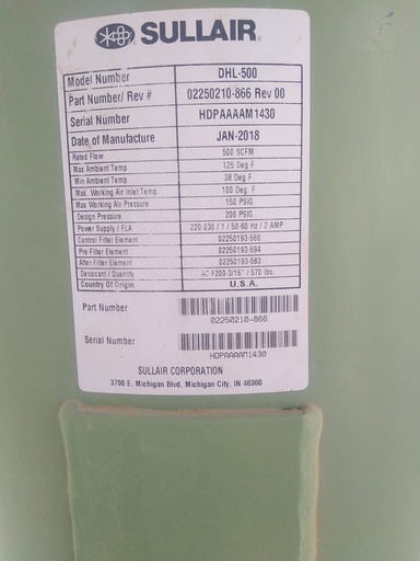 [EQMEC0056] dryer SULLAIR DHL500 مجفف سولير (New)